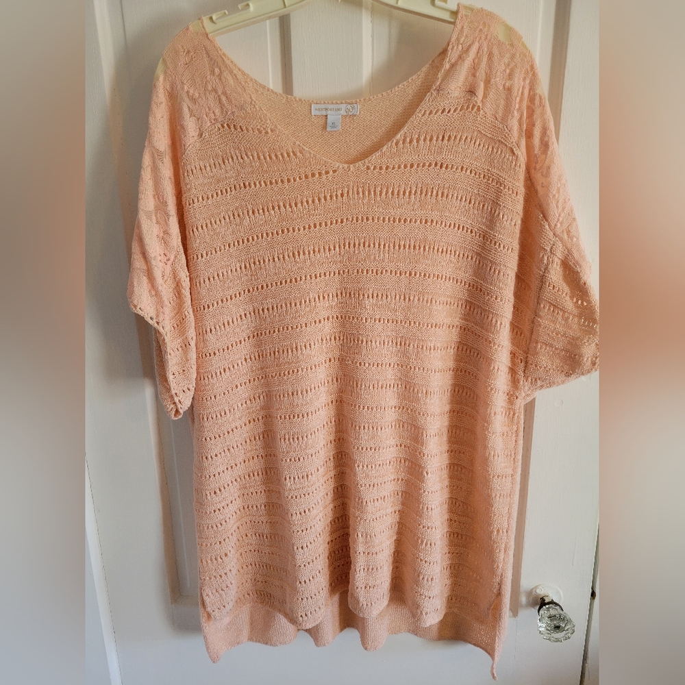 New w/o tags Westport 1962 knit lace shoulder XL Peach